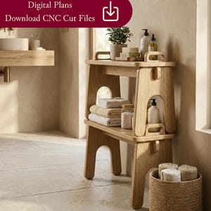 Stackable Bathroom Shelf / Step Stool | Plywood Furniture CNC Plans (DXF) | 18mm Material Nesting Included