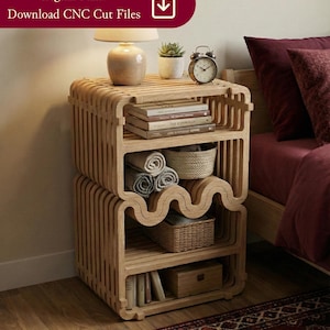 File CNC per comodini parametrici / Piani DXF per comodini ondulati / File per router CNC in compensato da 18 mm / Download digitale per tavolini impilabili