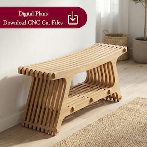 Parametrische Bank CNC Dateien - Eingangsbereich Schuhregal Design - Moderne Möbel Pläne - DXF Digitaler Download für CNC Fräser Sperrholz Bank Pläne