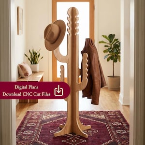 Cactus Coat Rack CNC Files | DXF Plans for 18mm Plywood | Screwless Interlocking Hall Tree Design | CNC Router Woodworking Digital Project