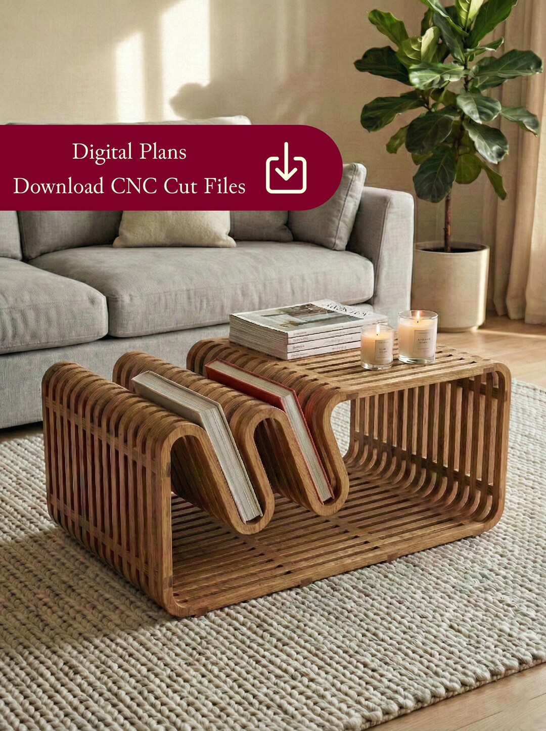Modern Parametric Center Table DXF for CNC Router | Organic Wavy Wood ...