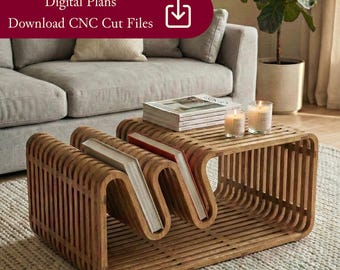 Modern Parametric Center Table DXF for CNC Router | Organic Wavy Wood Design | Digital Cutting File for 18mm Plywood | Instant Download