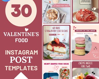 Valentine's Food Instagram Templates | Canva Recipe Cards (Digital Download)