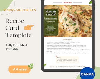 Editable Recipe Card Template | Printable Recipe Organizer (Canva)