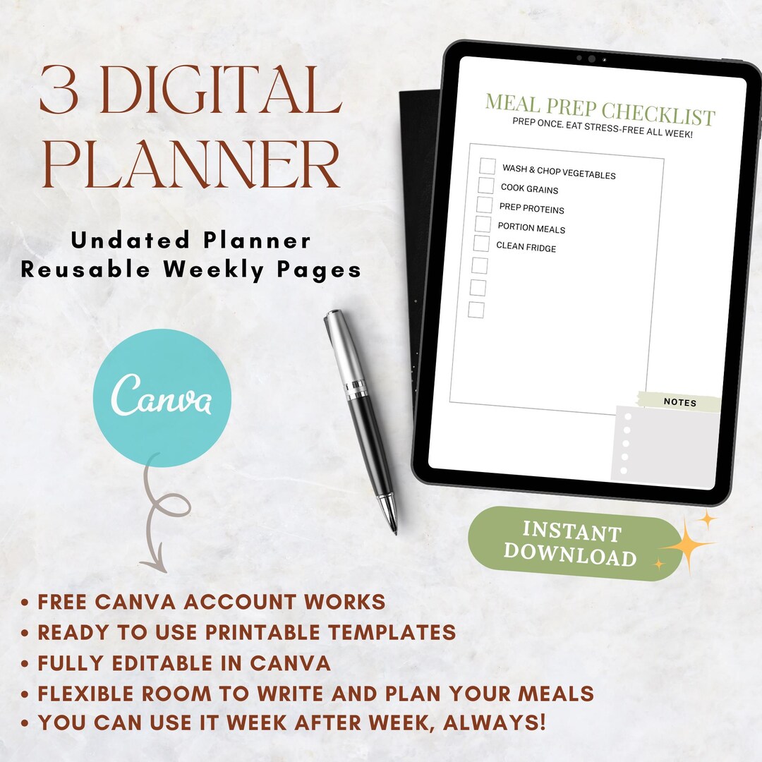 Weekly Meal Planner Template | Editable Canva Design (digital Download ...
