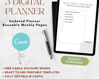 Weekly Meal Planner Template | Editable Canva Design (Digital Download