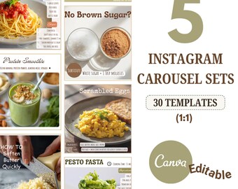 Instagram Carousel Templates Food | 5 Canva Templates | Recipe Food Blogger Content Creator | Editable Social Media