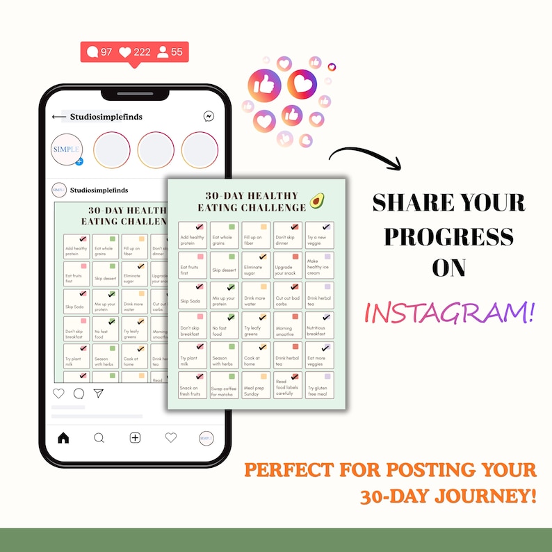 30-day Healthy Eating Challenge & Grocery List Printable, Canva ...