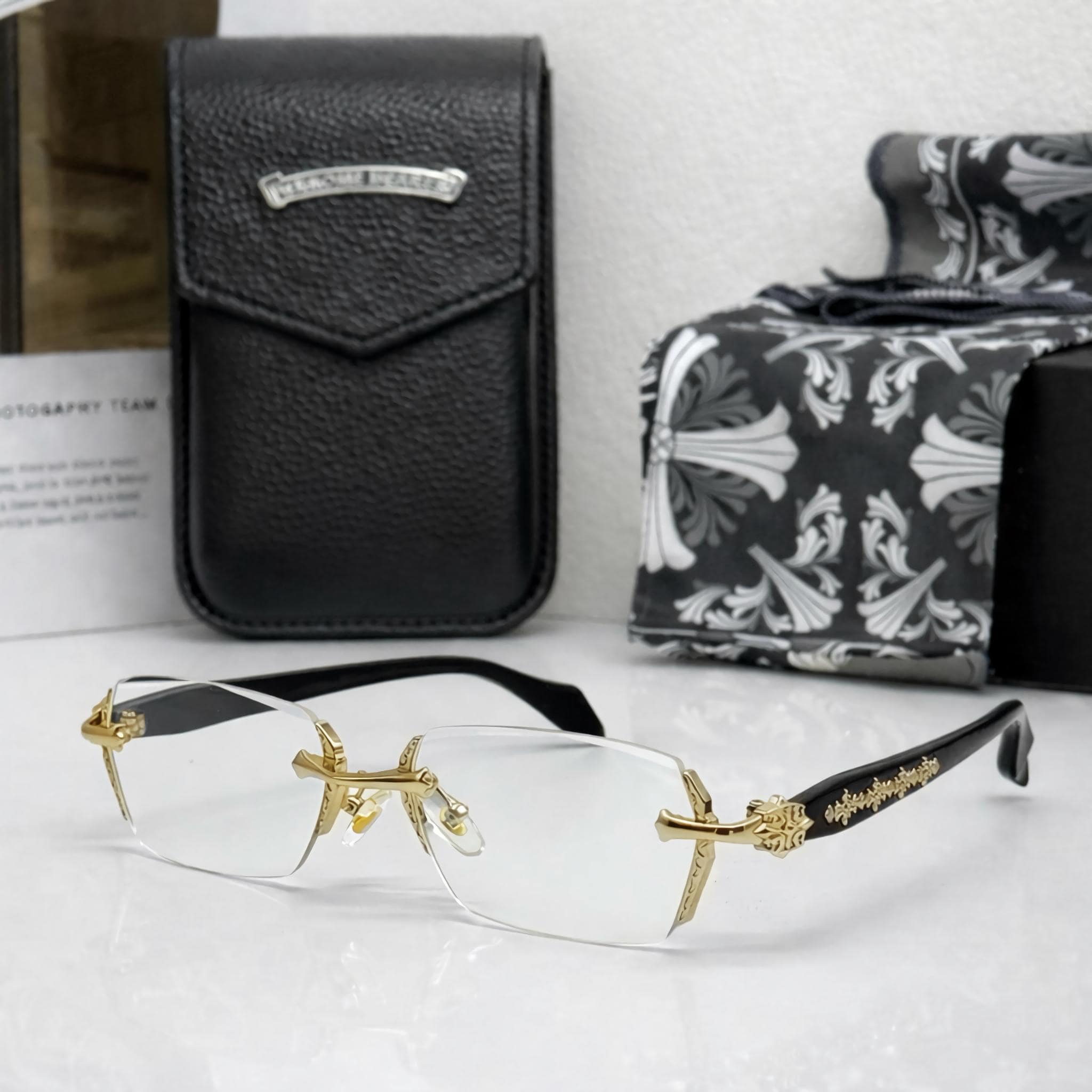 Glasses Frames Black and Gold - Etsy display picture 3