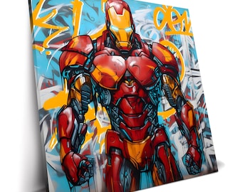 Canvasafdruk Iron Man graffitikunst - woondecoratie superheld