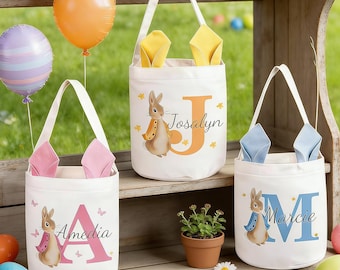 Personalized Easter Basket with Name & Initial Bunny Baskets for Kids Custom Easter Basket for Boys/Girls Easter Bunny Bucket Easter Gift