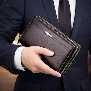 Long Wallet for Men, Leather Zippered Wallet with Card Slots, Gift for Him, Phone Wallet Case, Gift for Dad