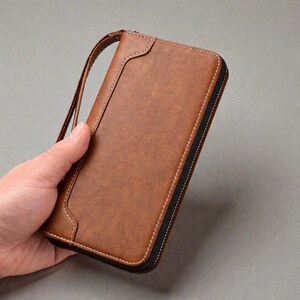 Portafoglio lungo in pelle per uomo, portafoglio con cerniera, portafoglio lungo da uomo, portafoglio in pelle per uomo, portafoglio lungo con cerniera per uomo, regalo per lui, immagine 6