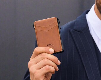 Portafoglio minimalista da uomo, portafoglio sottile, porta carte pop-up, portafoglio con tasca frontale, regalo per lui