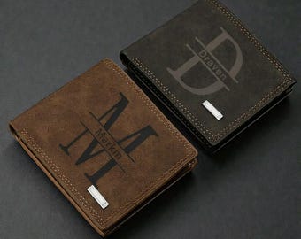 Personalized Leather Wallet for Men, Custom Name Wallet, Engraved Bifold Wallet, Gift for Him, Husband, Boyfriend, Father’s Day
