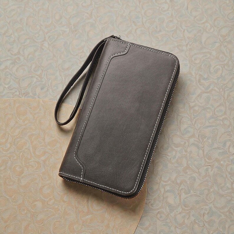 Portafoglio lungo in pelle per uomo, portafoglio con cerniera, portafoglio lungo da uomo, portafoglio in pelle per uomo, portafoglio lungo con cerniera per uomo, regalo per lui, Grey