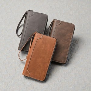 Portafoglio lungo in pelle per uomo, portafoglio con cerniera, portafoglio lungo da uomo, portafoglio in pelle per uomo, portafoglio lungo con cerniera per uomo, regalo per lui, immagine 11