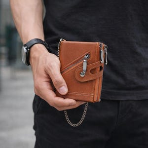 Portafoglio in pelle con catena per uomo, portafoglio bifold con protezione RFID, tasca portamonete con cerniera, portafoglio vintage, regalo per lui