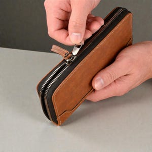 Portafoglio lungo in pelle per uomo, portafoglio con cerniera, portafoglio lungo da uomo, portafoglio in pelle per uomo, portafoglio lungo con cerniera per uomo, regalo per lui, immagine 2