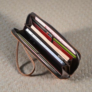 Portafoglio lungo in pelle per uomo, portafoglio con cerniera, portafoglio lungo da uomo, portafoglio in pelle per uomo, portafoglio lungo con cerniera per uomo, regalo per lui, immagine 4