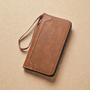 Portafoglio lungo in pelle per uomo, portafoglio con cerniera, portafoglio lungo da uomo, portafoglio in pelle per uomo, portafoglio lungo con cerniera per uomo, regalo per lui, Brown