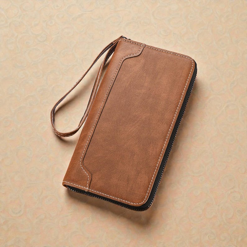 Portafoglio lungo in pelle per uomo, portafoglio con cerniera, portafoglio lungo da uomo, portafoglio in pelle per uomo, portafoglio lungo con cerniera per uomo, regalo per lui, Brown