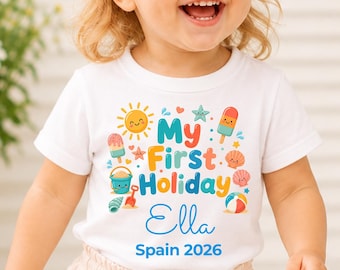 Personalised My First Holiday T Shirt or Baby Grow, Custom Name Destination