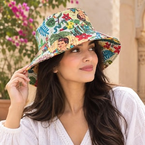 Boho Patchwork Bucket Hat for Women, Colorful Handmade Cotton Sun Hat, Reversible Floral Print Festival Hat, Unique Summer Gift