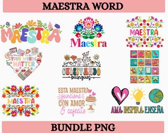Maestra PNG Bundle, Retro Maestra Word Png, Teacher Life, Teach Love Inspire, Spanish Teacher, Teacher Appreciation Gift, Maestra  Svg