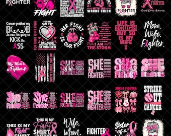 She Is A Fighter Breast Cancer PNG Bundle, Bible Verse Cancer Awareness Sublimation, Breast Cancer Jesus Digital Shirt Design Download