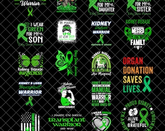 Nierenkrebsbewusstsein Png-Bundle, Grünes Band Png, Frieden, Liebe Heilung Png, Nieren Krieger Png, Ficken Niere Krebs Png, Sublimationsdesign