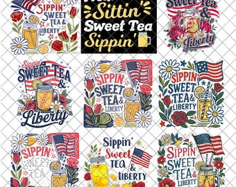 Sippin 'Sweet Tea und Liberty Png-Bundle, Boho Foral PNG, 4