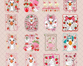 Niedliche Erdbeergans Png, Kokette Gans Erdbeere Png, Sommergans Png, Girly Shirt Png, Gans Mama Shirt Png, digitaler Download, PNG