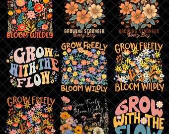Frei wachsen - Boho Blumen Png Bundle, Blumen Png, Mentale Gesundheit Png, inspirierende Png, Affirmationen Png, Selbstliebe Png, trendy Png dtf