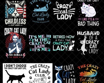 Crazy Cat Lady PNG Bundle, ein lustiges und entzückendes Kätzchen mit Pfotenabdrücken, perfekt für Katzenliebhaber, T-Shirts, Tassen und Sublimationsprojekte