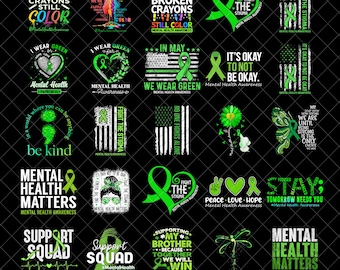 Designs Bewusstsein für psychische Gesundheit Bundle Png, Positive psychische Gesundheit Angelegenheit Png, Grünes Band Png, Unterstützung für psychische Erkrankungen, kommerzielle Nutzung