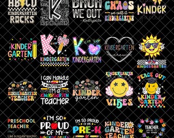 Preppy Kindergarten Png Bundle, Kindergärtnerin Shirt Png, Retro Kindergarten, Letzter Schultag, Lehrer Wertschätzung PNG