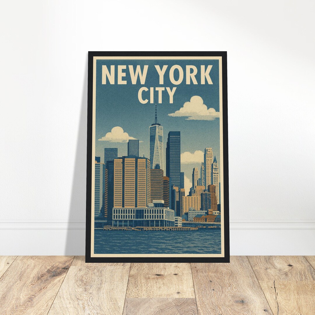 New York City Vintage Travel Poster – NYC Skyline Wall Art, Premium ...