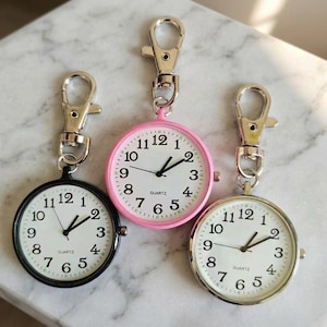 Kwartszakhorloge sleutelhanger | Vintage horloge met karabijnsluiting