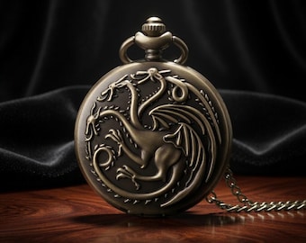 Silver Dragon Pocket Watch Necklace: Chinese Steampunk Timepiece