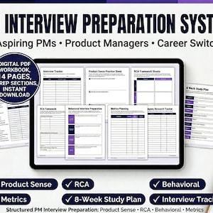PM Interview Prep System | Product Sense, RCA, Metrics, Behavioral Workbook (Digital PDF)
