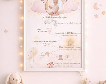 The Day You Were Born Print, Birth Stats Print, New Baby Gift ,Nursery Decor, Christening Gift, New Baby, Child Gift, Personalised Print