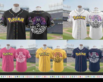 Custom Pikachu Baseball Jersey, Pikachu Mosaic Graphic Shirt, Yellow Anime Character Sportswear, Cute Pokemon Fan Gift, Unisex Baseball Tee