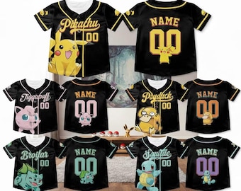 Custom Pokemon Baseball Jersey, Pikachu Squirtle Gengar Shirt,Personalized Anime Sportswear,Pocket Monster Fan Gift, Custom Team Name Jersey