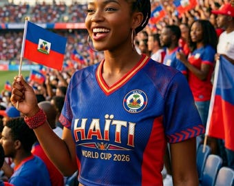 Haiti World Cup 2026 Crop Top Jersey, benutzerdefinierter Name Nummer Fußball-Shirt, Frauen Fußball-Fan Geschenk, Polyester Mesh T-Shirt