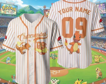Custom Charizard Style Baseball Jersey – Vintage Anime Graphic Shirt, Gift for Pokemon Lovers
