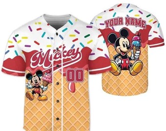 Custom Mickey Ice Cream Baseball Jersey – Personalized Cartoon Dessert Theme Shirt