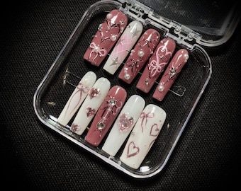 Blush Pink Luxury Press On Nails – Handmade 3D Flower Glam Nails – Bridal Nail Set