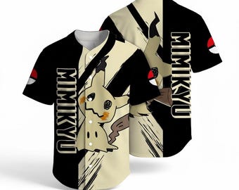 Mimikyu Baseball Jersey, Tribal Graphic Button Up Shirt, Anime Fan Gift