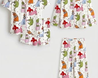 Whimsical Cat Print Pajama Set – Colorful Aristocat Sleepwear Loungewear